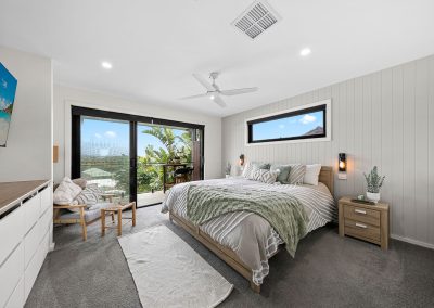Bedroom with balcony views